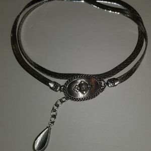 Belt Metal Herringbone Silver Tone Buckle Chain L